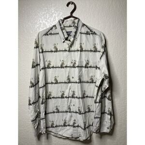 Vintage Woolrich Western Moose Elk Shirt Mens L Olive Stripe Long Sleeve Button